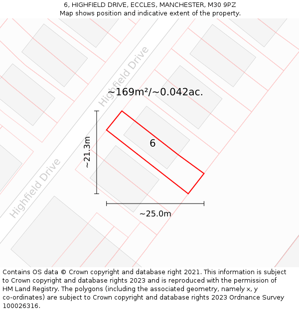 6, HIGHFIELD DRIVE, ECCLES, MANCHESTER, M30 9PZ: Plot and title map