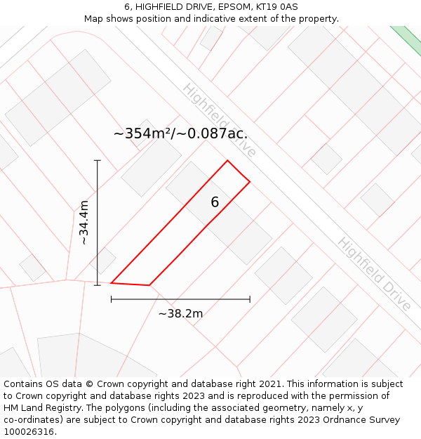 6, HIGHFIELD DRIVE, EPSOM, KT19 0AS: Plot and title map