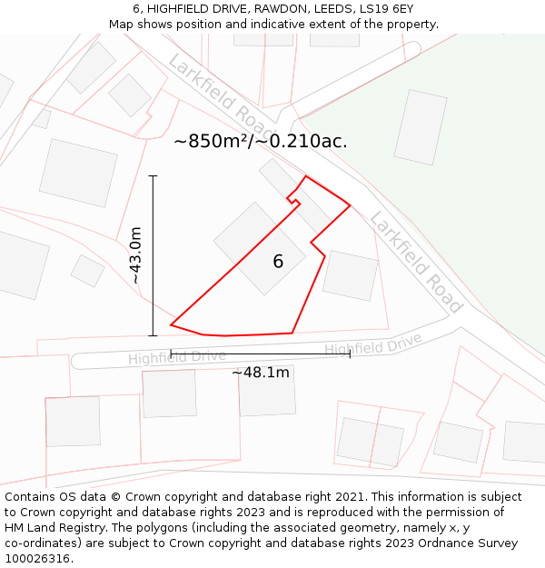 6, HIGHFIELD DRIVE, RAWDON, LEEDS, LS19 6EY: Plot and title map
