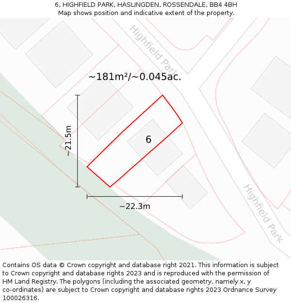 6, HIGHFIELD PARK, HASLINGDEN, ROSSENDALE, BB4 4BH: Plot and title map