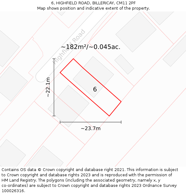 6, HIGHFIELD ROAD, BILLERICAY, CM11 2PF: Plot and title map
