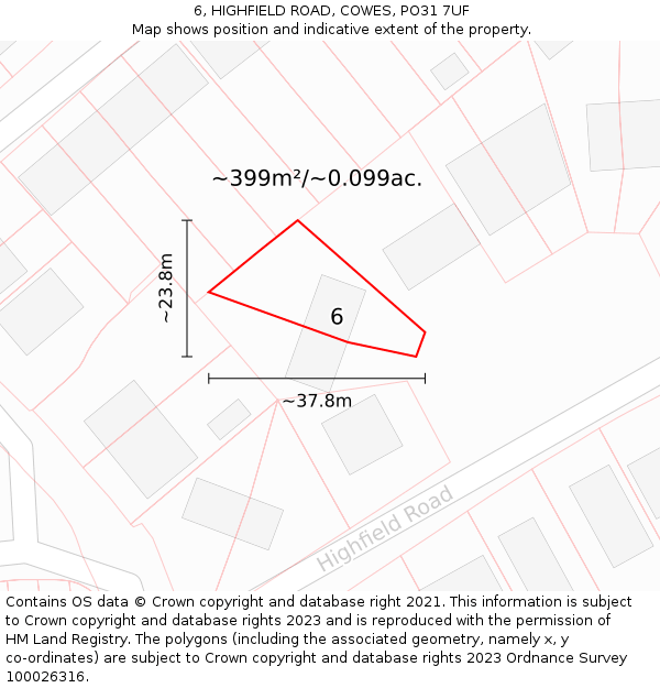 6, HIGHFIELD ROAD, COWES, PO31 7UF: Plot and title map