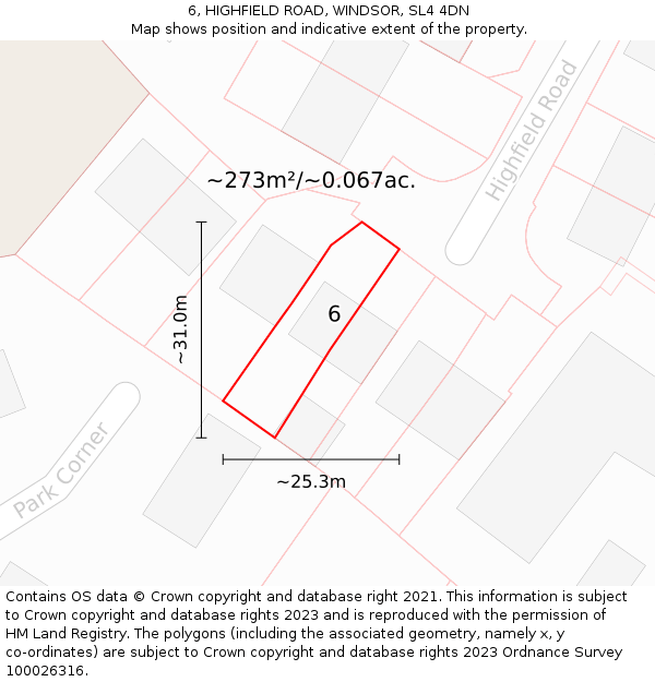 6, HIGHFIELD ROAD, WINDSOR, SL4 4DN: Plot and title map
