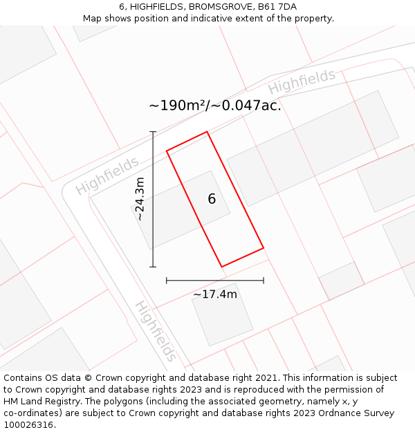 6, HIGHFIELDS, BROMSGROVE, B61 7DA: Plot and title map