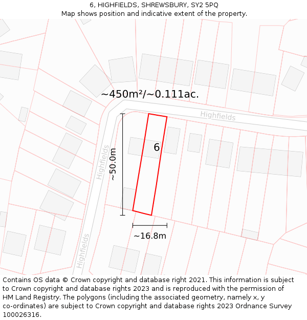 6, HIGHFIELDS, SHREWSBURY, SY2 5PQ: Plot and title map