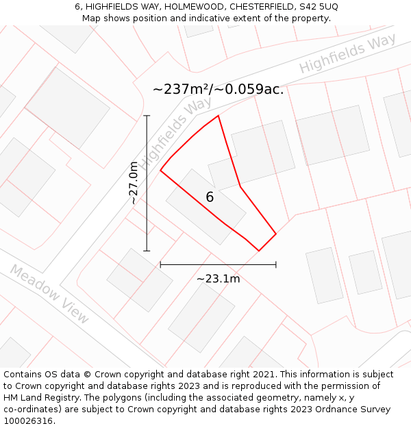 6, HIGHFIELDS WAY, HOLMEWOOD, CHESTERFIELD, S42 5UQ: Plot and title map