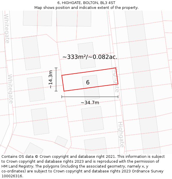 6, HIGHGATE, BOLTON, BL3 4ST: Plot and title map