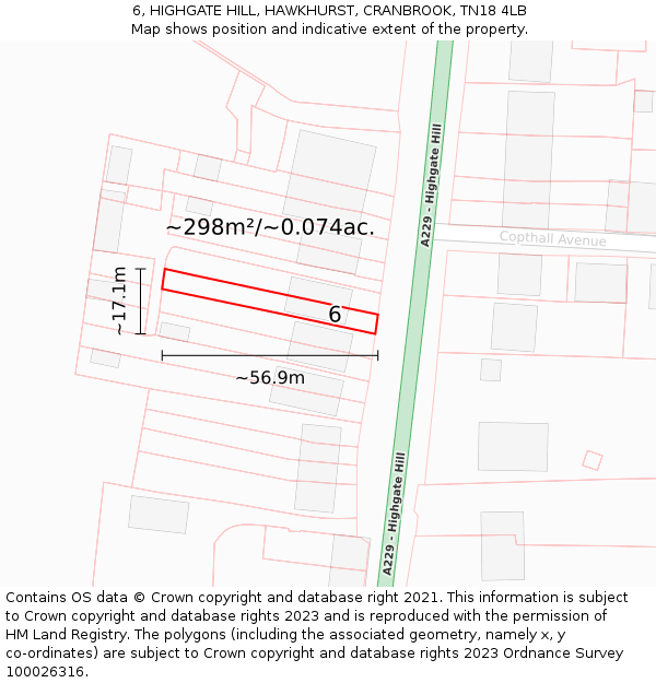 6, HIGHGATE HILL, HAWKHURST, CRANBROOK, TN18 4LB: Plot and title map