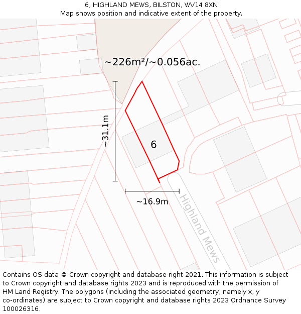 6, HIGHLAND MEWS, BILSTON, WV14 8XN: Plot and title map