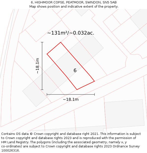 6, HIGHMOOR COPSE, PEATMOOR, SWINDON, SN5 5AB: Plot and title map