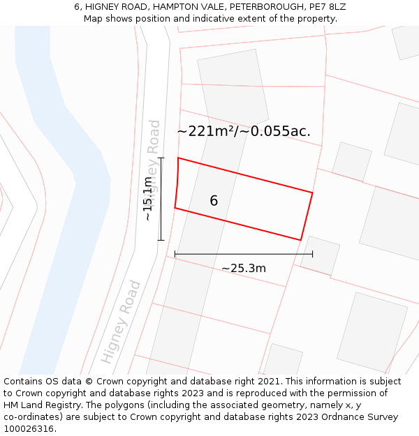 6, HIGNEY ROAD, HAMPTON VALE, PETERBOROUGH, PE7 8LZ: Plot and title map