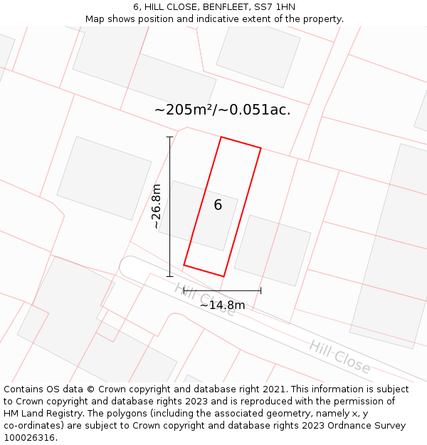 6, HILL CLOSE, BENFLEET, SS7 1HN: Plot and title map