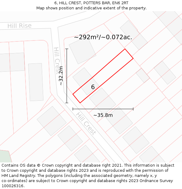 6, HILL CREST, POTTERS BAR, EN6 2RT: Plot and title map