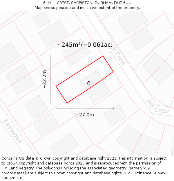 6, HILL CREST, SACRISTON, DURHAM, DH7 6UU: Plot and title map