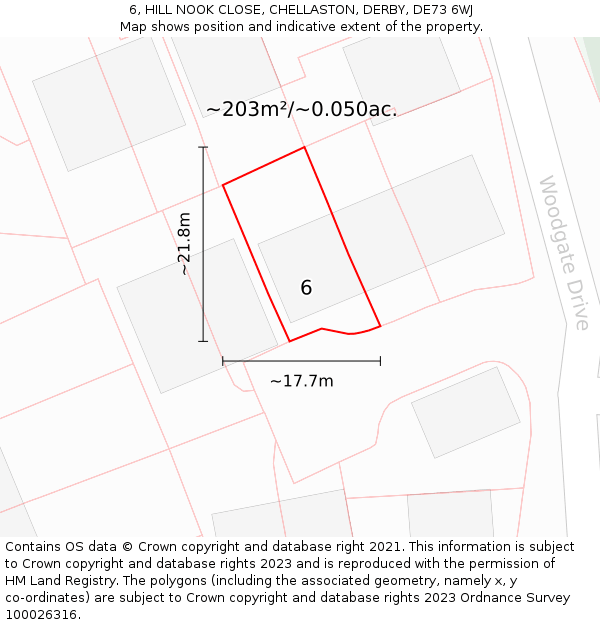 6, HILL NOOK CLOSE, CHELLASTON, DERBY, DE73 6WJ: Plot and title map