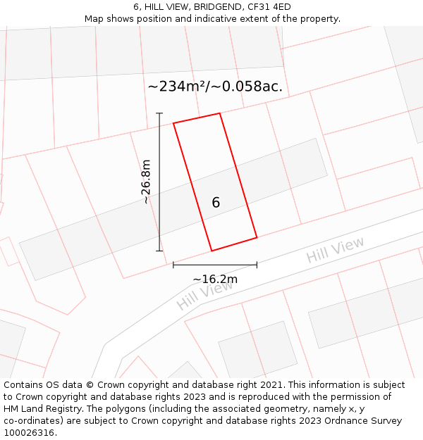 6, HILL VIEW, BRIDGEND, CF31 4ED: Plot and title map