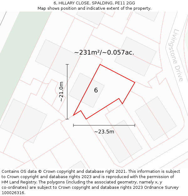 6, HILLARY CLOSE, SPALDING, PE11 2GG: Plot and title map