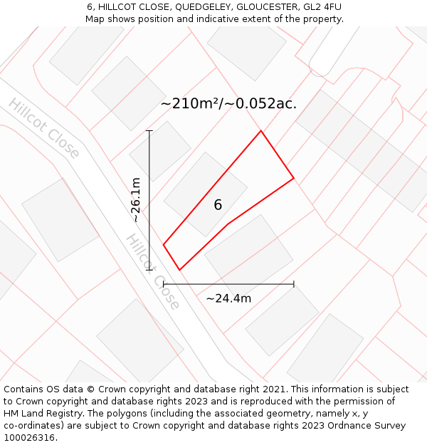 6, HILLCOT CLOSE, QUEDGELEY, GLOUCESTER, GL2 4FU: Plot and title map