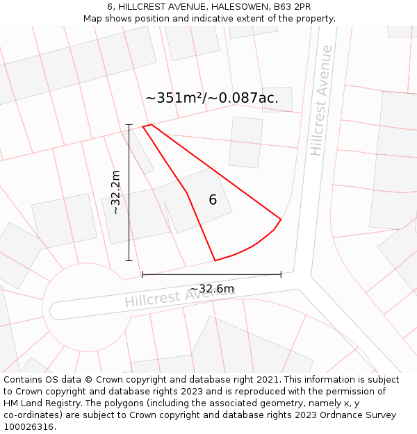 6, HILLCREST AVENUE, HALESOWEN, B63 2PR: Plot and title map