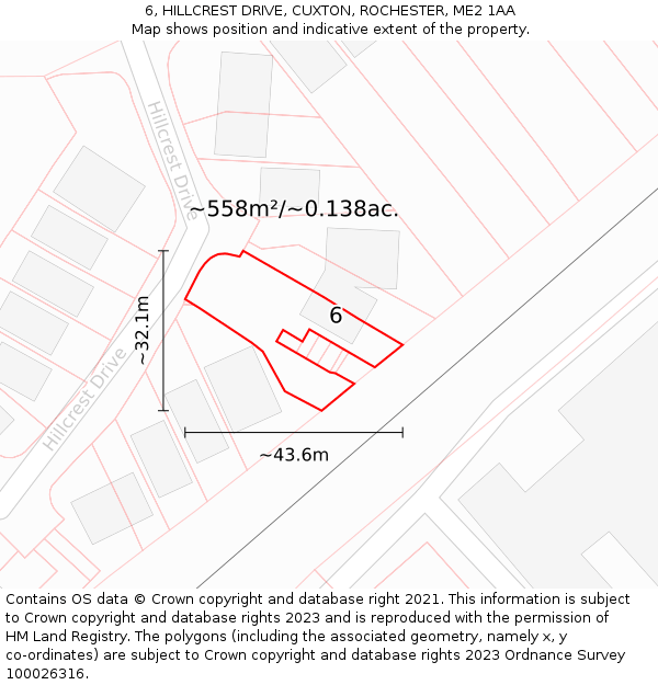 6, HILLCREST DRIVE, CUXTON, ROCHESTER, ME2 1AA: Plot and title map
