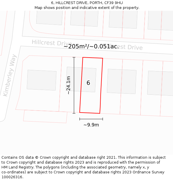 6, HILLCREST DRIVE, PORTH, CF39 9HU: Plot and title map