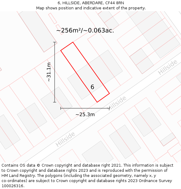 6, HILLSIDE, ABERDARE, CF44 8RN: Plot and title map
