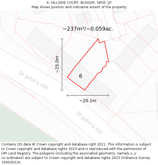 6, HILLSIDE COURT, BUNGAY, NR35 1JY: Plot and title map