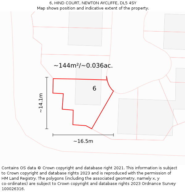 6, HIND COURT, NEWTON AYCLIFFE, DL5 4SY: Plot and title map