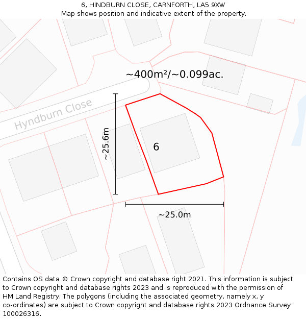 6, HINDBURN CLOSE, CARNFORTH, LA5 9XW: Plot and title map
