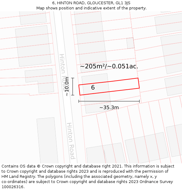 6, HINTON ROAD, GLOUCESTER, GL1 3JS: Plot and title map