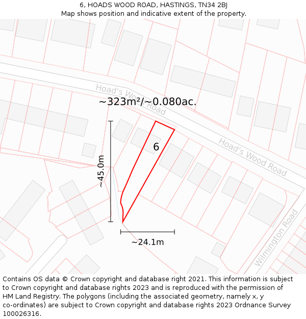 6, HOADS WOOD ROAD, HASTINGS, TN34 2BJ: Plot and title map