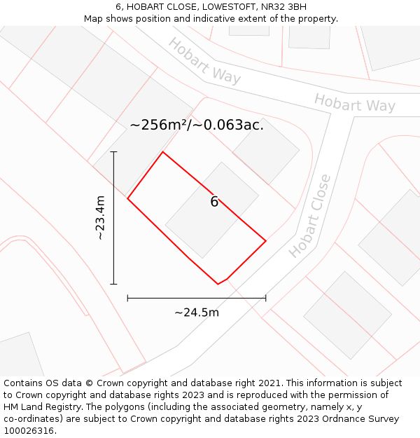 6, HOBART CLOSE, LOWESTOFT, NR32 3BH: Plot and title map