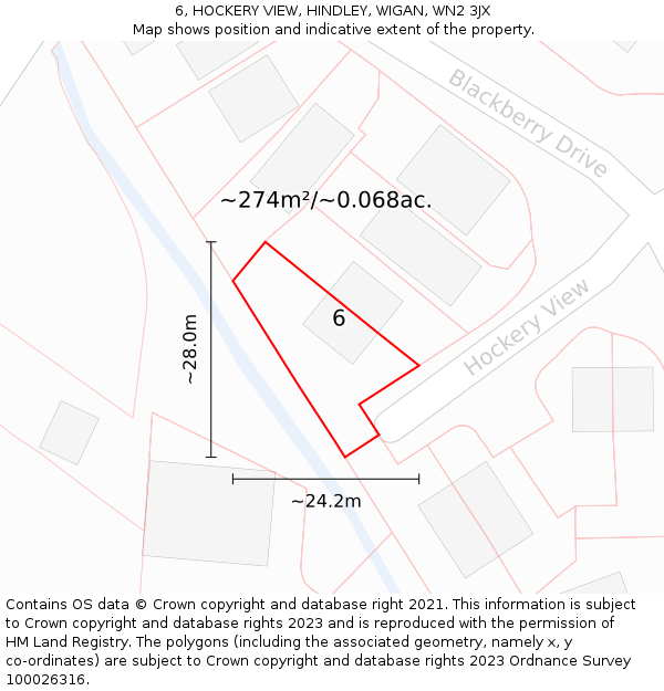 6, HOCKERY VIEW, HINDLEY, WIGAN, WN2 3JX: Plot and title map