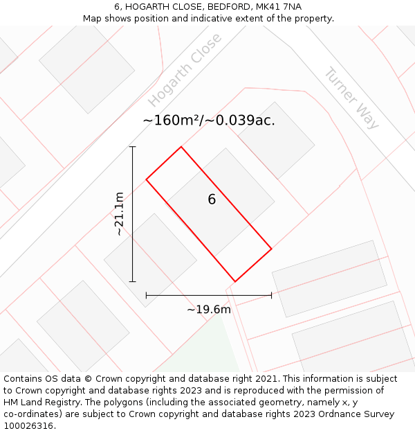 6, HOGARTH CLOSE, BEDFORD, MK41 7NA: Plot and title map