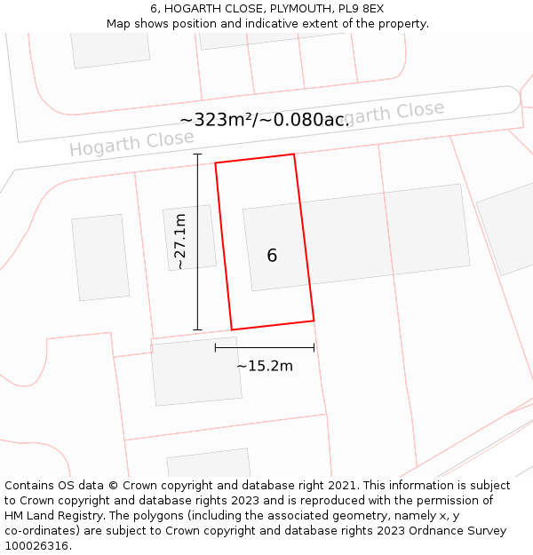 6, HOGARTH CLOSE, PLYMOUTH, PL9 8EX: Plot and title map