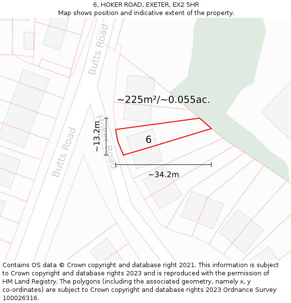 6, HOKER ROAD, EXETER, EX2 5HR: Plot and title map