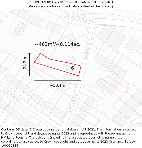 6, HOLLIES ROAD, POLESWORTH, TAMWORTH, B78 1NH: Plot and title map