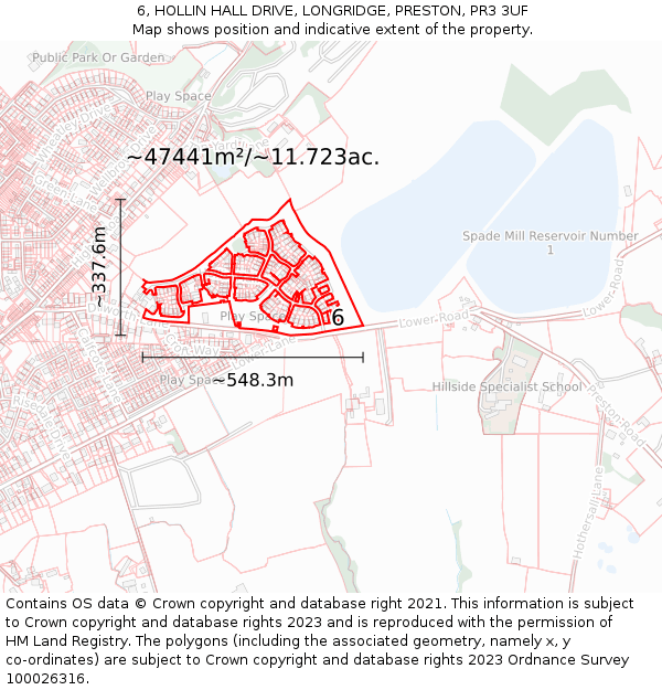 6, HOLLIN HALL DRIVE, LONGRIDGE, PRESTON, PR3 3UF: Plot and title map