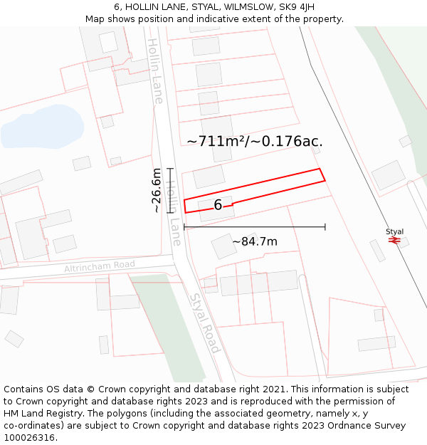 6, HOLLIN LANE, STYAL, WILMSLOW, SK9 4JH: Plot and title map