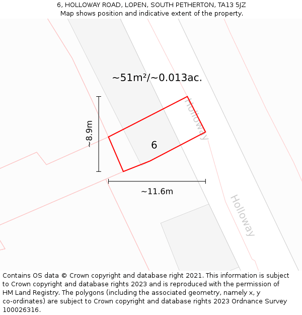 6, HOLLOWAY ROAD, LOPEN, SOUTH PETHERTON, TA13 5JZ: Plot and title map