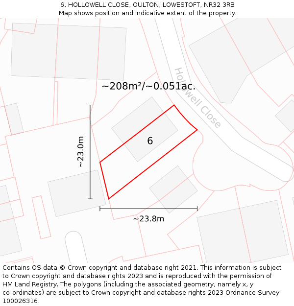 6, HOLLOWELL CLOSE, OULTON, LOWESTOFT, NR32 3RB: Plot and title map