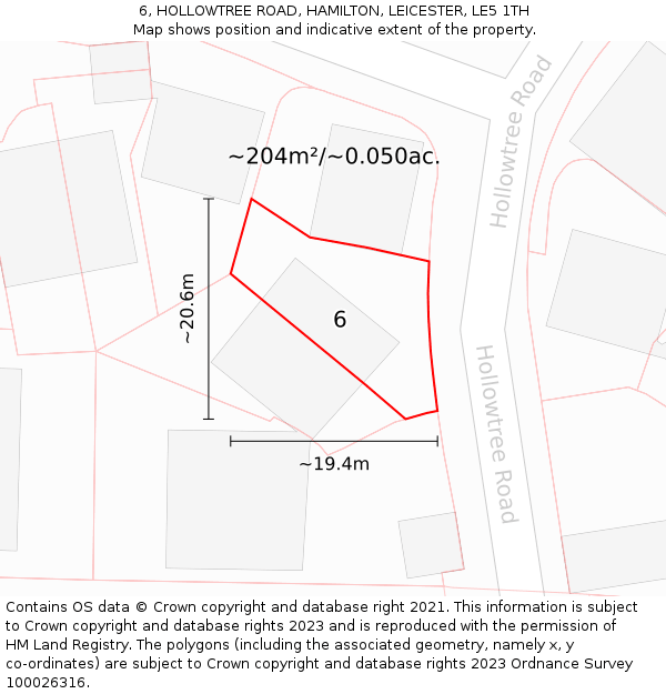 6, HOLLOWTREE ROAD, HAMILTON, LEICESTER, LE5 1TH: Plot and title map