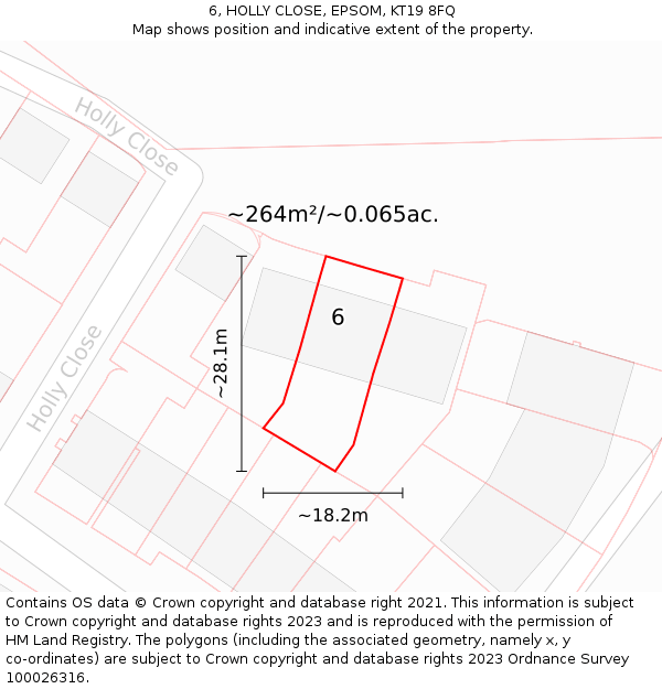 6, HOLLY CLOSE, EPSOM, KT19 8FQ: Plot and title map