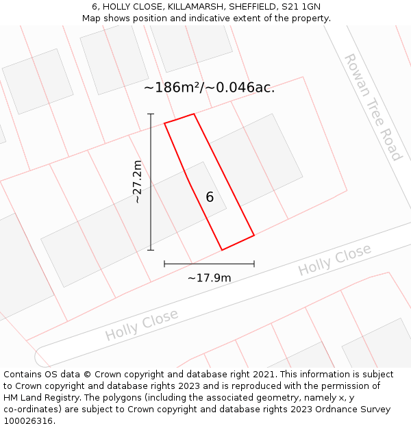 6, HOLLY CLOSE, KILLAMARSH, SHEFFIELD, S21 1GN: Plot and title map