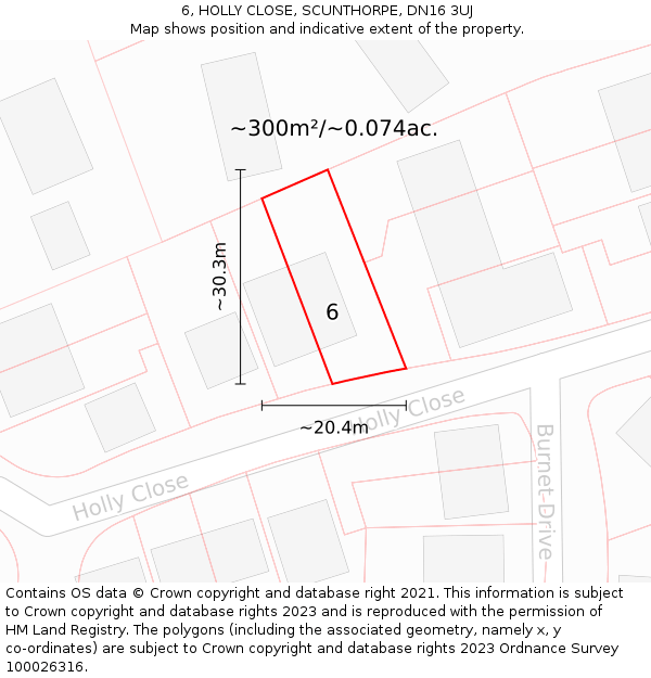 6, HOLLY CLOSE, SCUNTHORPE, DN16 3UJ: Plot and title map