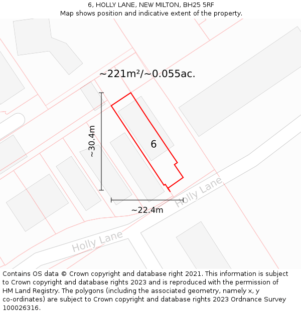 6, HOLLY LANE, NEW MILTON, BH25 5RF: Plot and title map