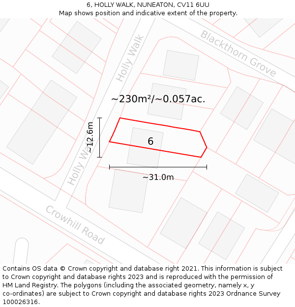 6, HOLLY WALK, NUNEATON, CV11 6UU: Plot and title map