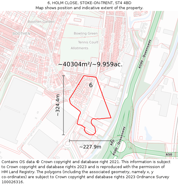 6, HOLM CLOSE, STOKE-ON-TRENT, ST4 4BD: Plot and title map