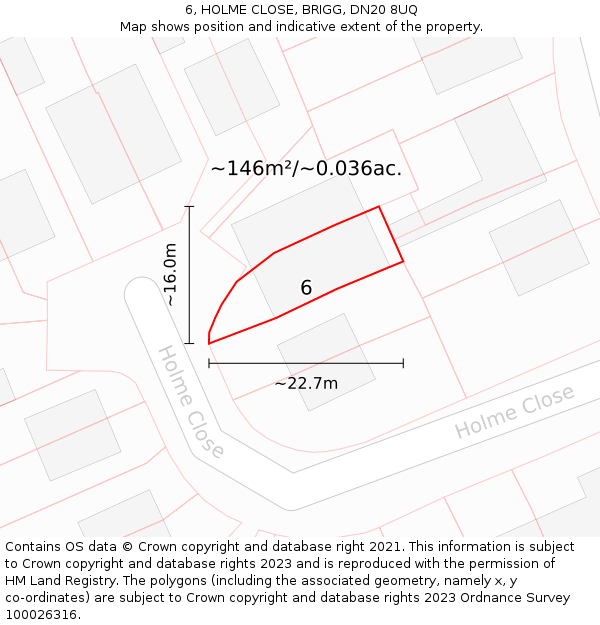 6, HOLME CLOSE, BRIGG, DN20 8UQ: Plot and title map