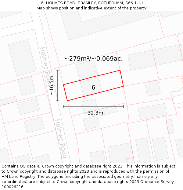6, HOLMES ROAD, BRAMLEY, ROTHERHAM, S66 1UU: Plot and title map